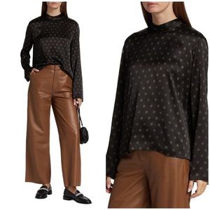 Vince Silk Sun Dot Mock Neck Long Sleeve Blouse in Black Large